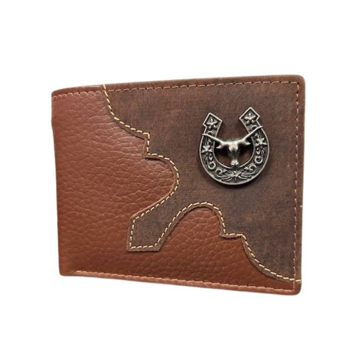 Leather Impressions Inc - Wholesale Wallet - Men's - Mixed Media Bifold Rodeo Wallet with Medallion AB191514