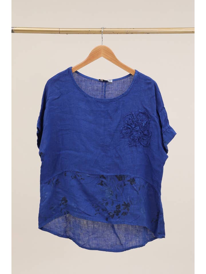 LÉA & LUC - Wholesale Tunic - Women's - Printed blouse with a flower in 100% Linen REF. 120626