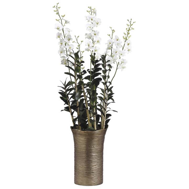 62"H x 20"Wx20"L Dendrobium Orchid in Metal Vase Cream for wholesale by Silk Flower Depot