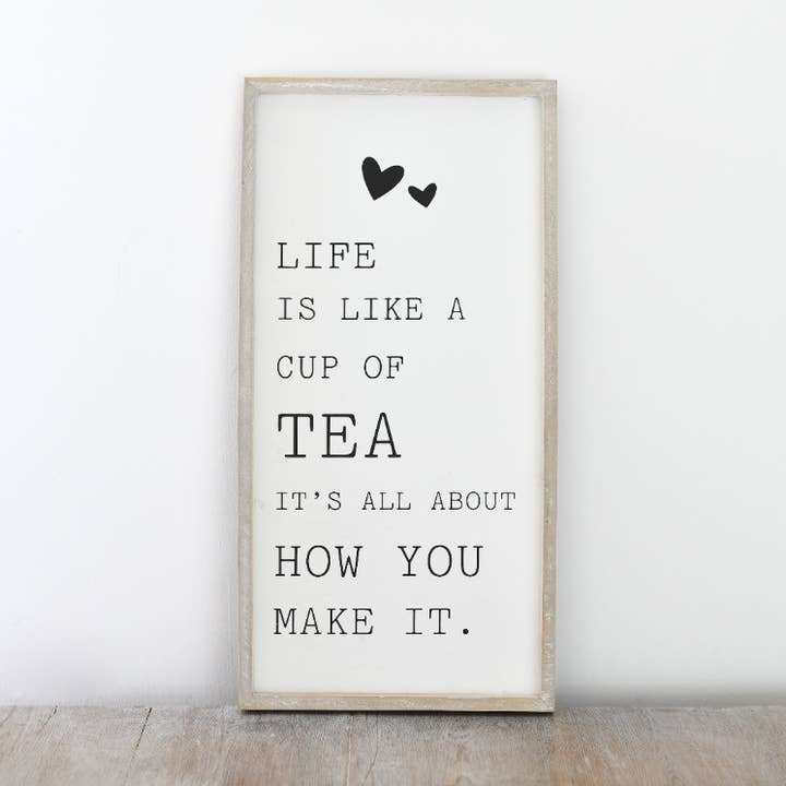 Life is like a Cup a Tea Wooden Frame, 40cm for wholesale by Gainsborough Giftware x Portland Living