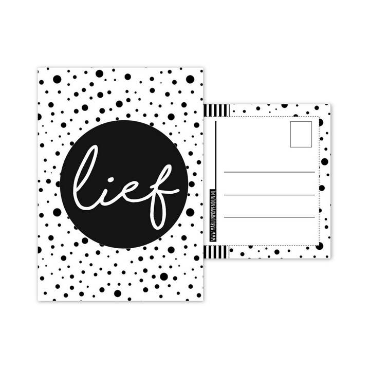 Kort med texten "kär" svart med prickar. för wholesale av Marlijnpoppendijn