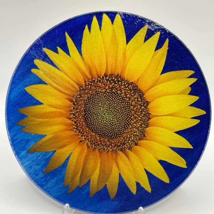 Sunflower Blue - 8" x 8" Tempered Glass Cutting Board for wholesale by GP Originals