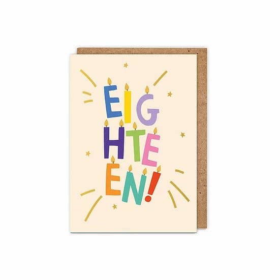 Gold Foiled eighteen! Letter Candles 18th Age Birthday Card for wholesale by Zoe Spry