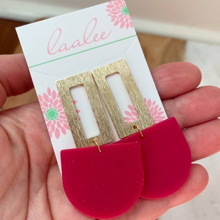 Pendientes rojos y dorados, joyas para el día de un partido de fútbol, postes con forma de tuerca para venta al por mayor de Laalee Jewelry