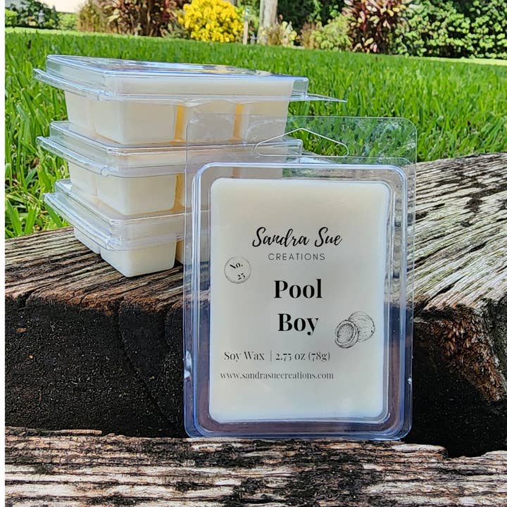Pool Boy Soy Wax Melt, 2.75oz | Mahogany Coconut for wholesale by Sandra Sue Creations LLC