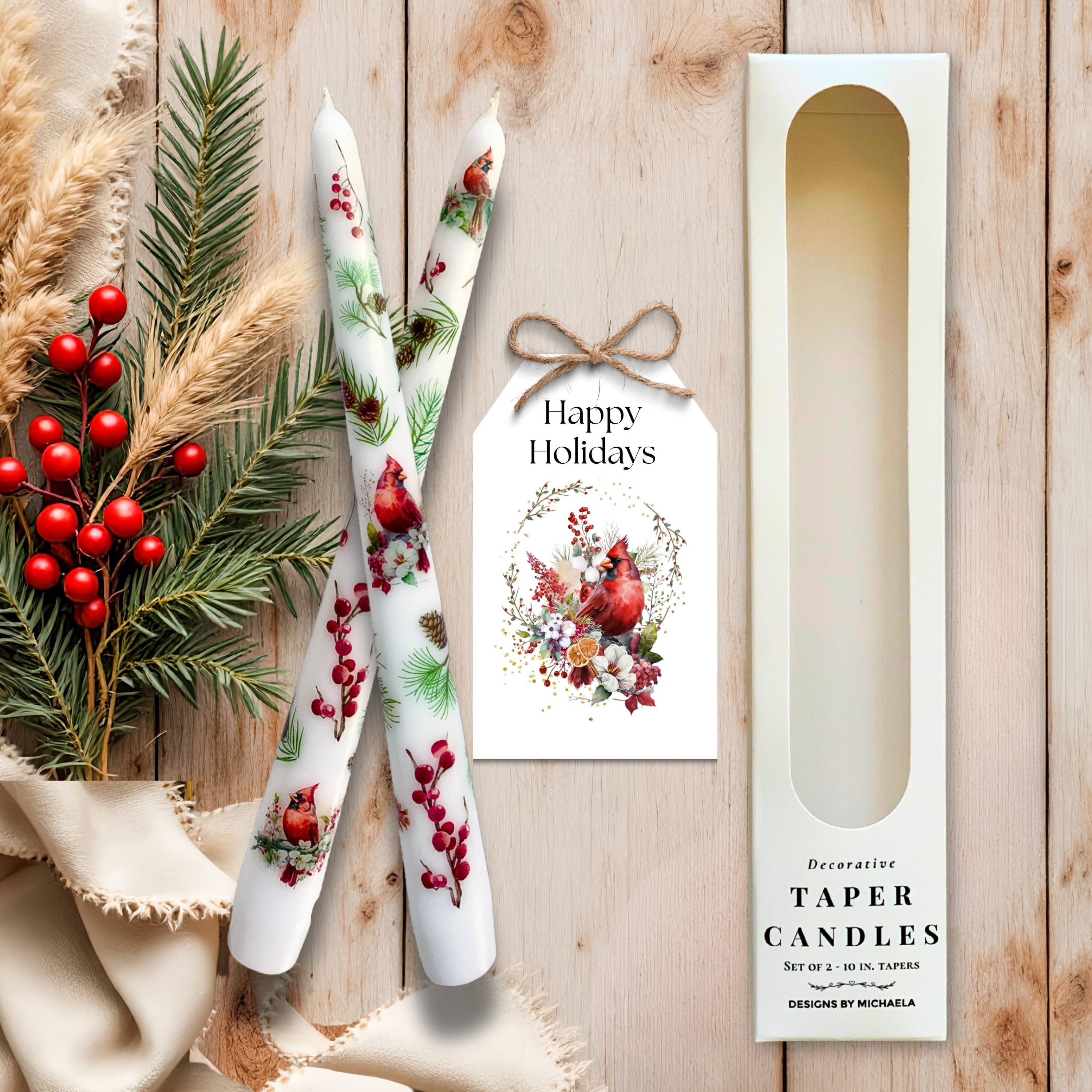 Designs by Michaela - Wholesale Tapered Candle/Candlestick - Red Cardinal Christmas Taper Candle Decor for Home5