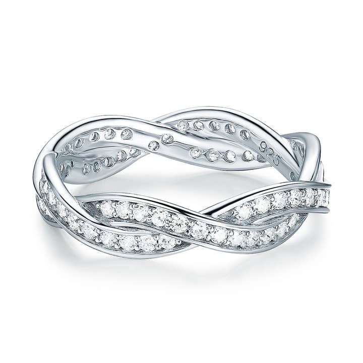 Love Eternal Braided Pave Silver White Gold Plated Stack for wholesale by My Jewellery Story