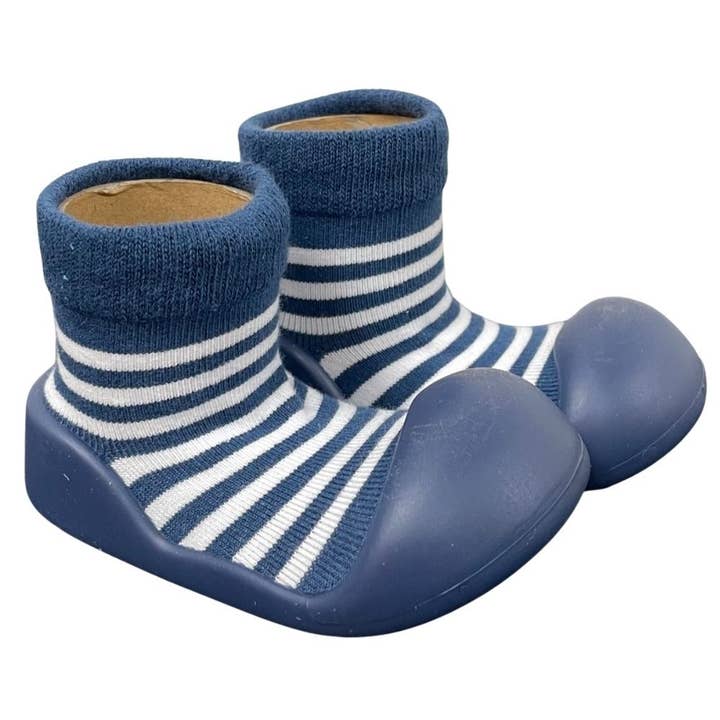 Rubber Soled Socks - Stripe Navy for wholesale by ES Kids