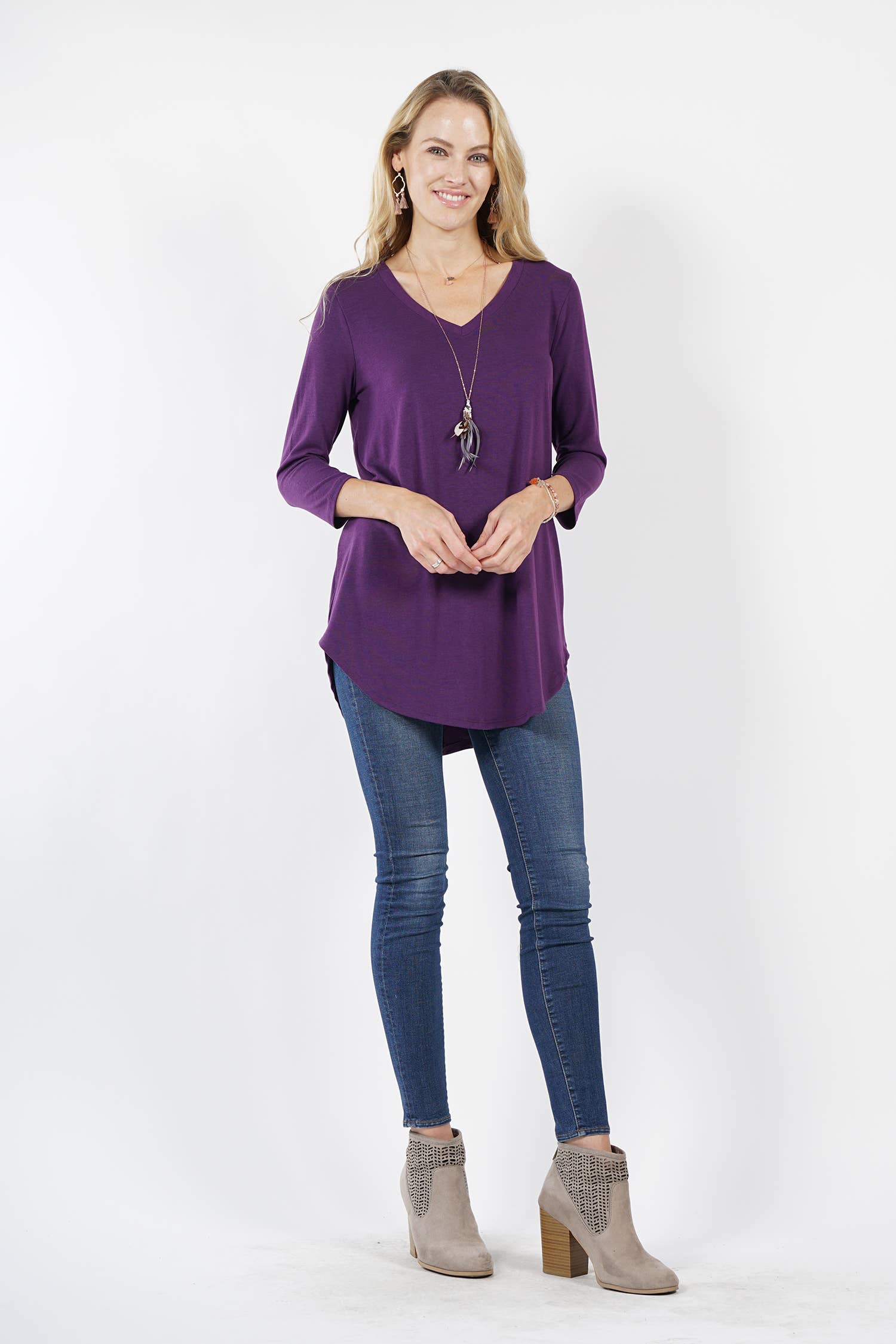 42POPS - Vendita all'ingrosso Top in maglia - Donna - .....1015 Top a Maniche 3/4 con Scollo a V Vendita Campione SI-108329