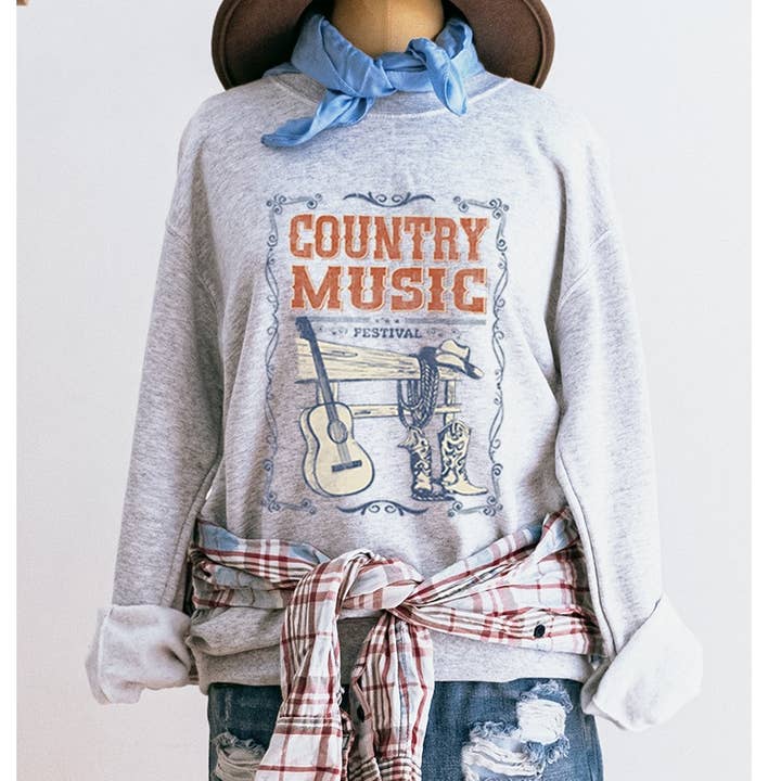 COUNTRYMUSIK VINTAGE GRAFISK SLIPSFARVE SWEATSHIRTS for engroshandel hos Illustrated Society