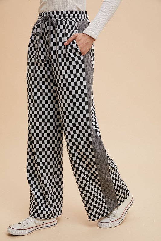 Black Annie Wear Drawstring Checkered Wide Leg Pants for wholesale on Faire1