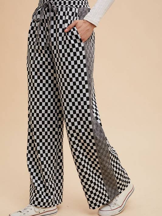 Black Annie Wear Drawstring Checkered Wide Leg Pants for wholesale on Faire1