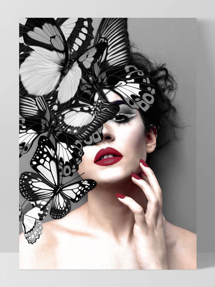 Fashion Print. Woman & Butterflies Art. Modern Home decor for wholesale by PRINT AND PROPER