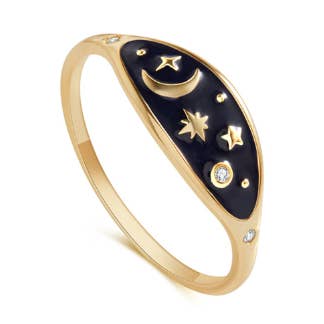 Celestial ring i sort emalje med 14 kt guld vermeil for engroshandel hos Aurora Jewels
