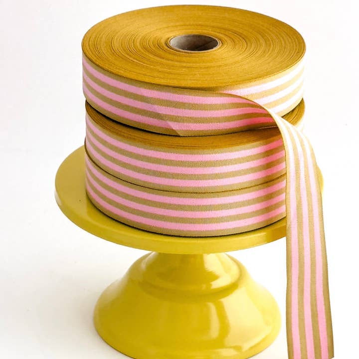 Cotton Ribbon Multistripes Mustard /Candy Pink 35mmx50m for wholesale by CHIC&PAPER
