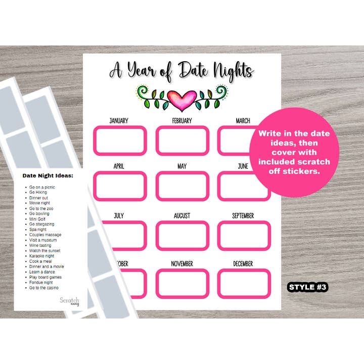 Scratch Away - Wholesale Calendar - Scratch OFF Chart - A Year of Date Nights | 4 Options1