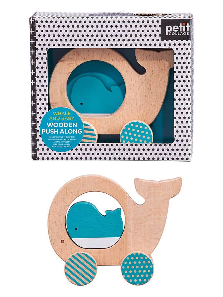Wooden Push Along Whale Toy for wholesale by Chronicle Books