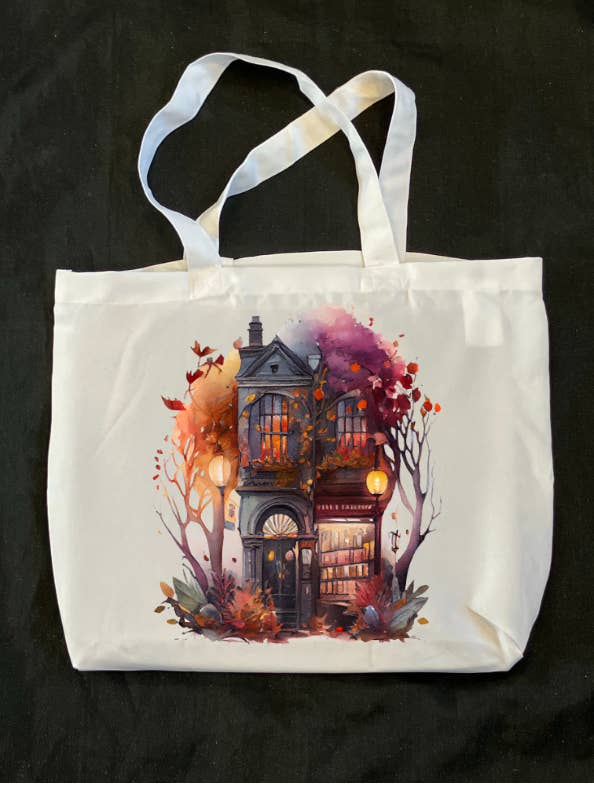 Enchanted Autumn Bookshop Tote Bag for wholesale by thegloomycottage