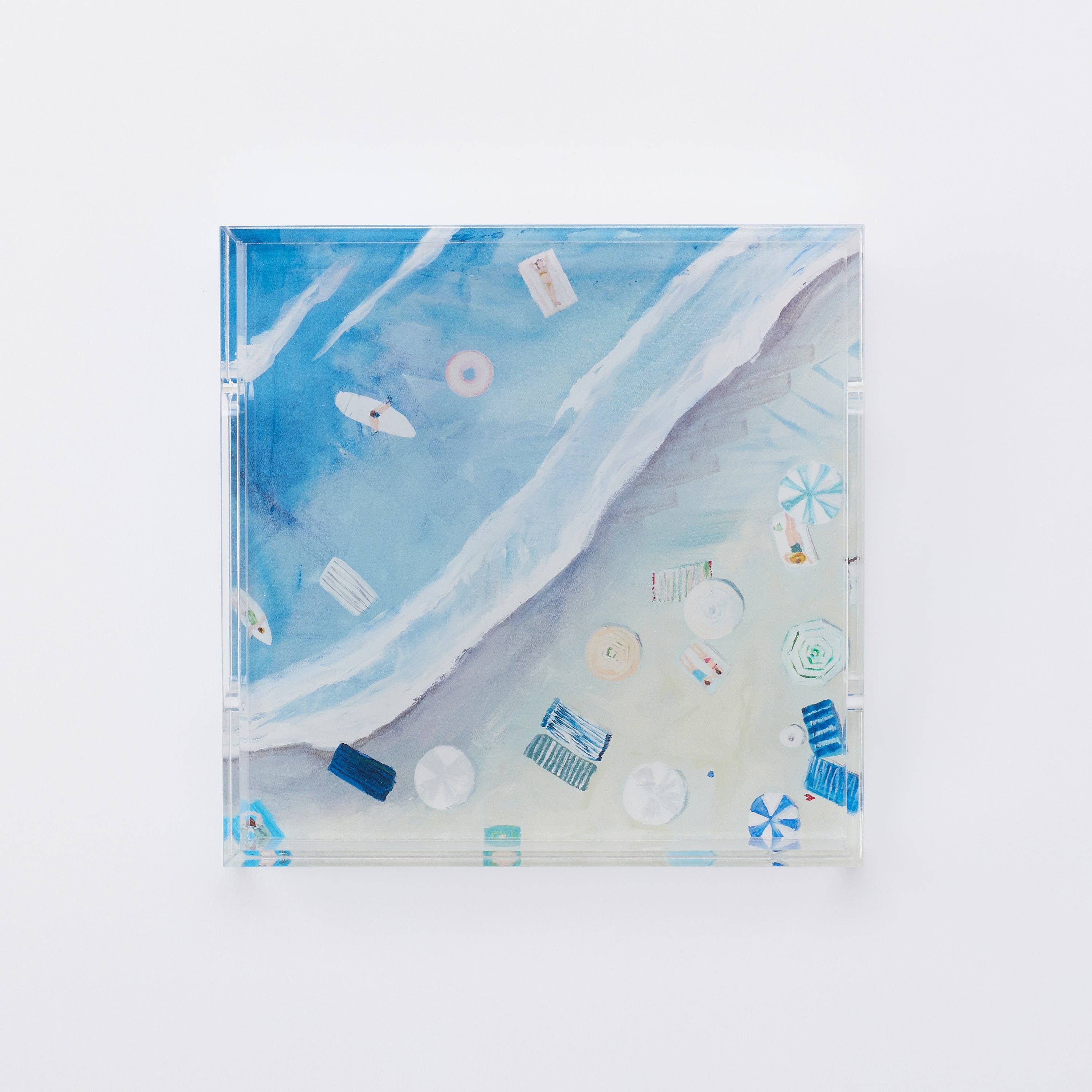 Kim Hovell Art - Wholesale Decorative Tray - Acrylic Tray - Square, Beach Haven1