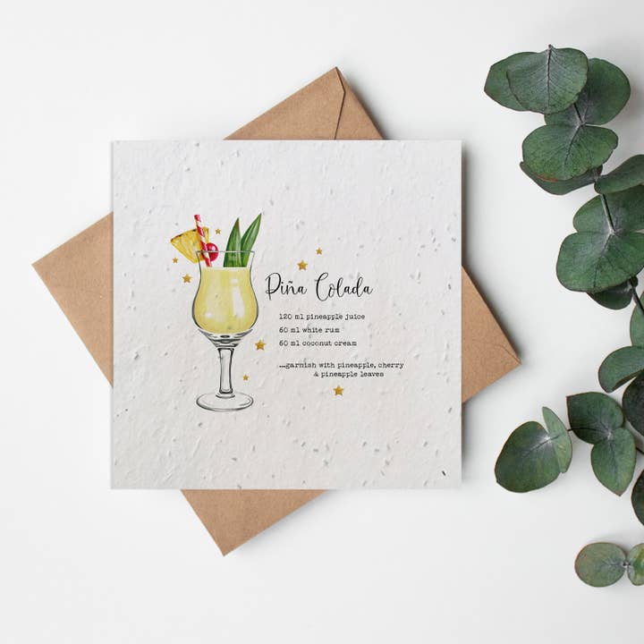 SQ Seed Paper Greeting Card - Cocktails - Pina Colada for wholesale by Little Green Paper Shop