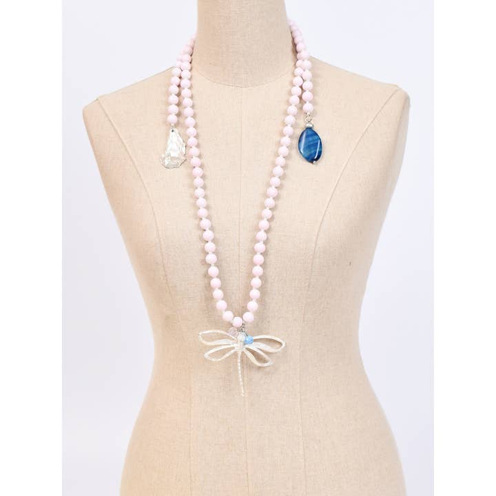 Victoria Moda - Wholesale Pendant/Charm Necklace - Long dragonfly necklace with natural stone1