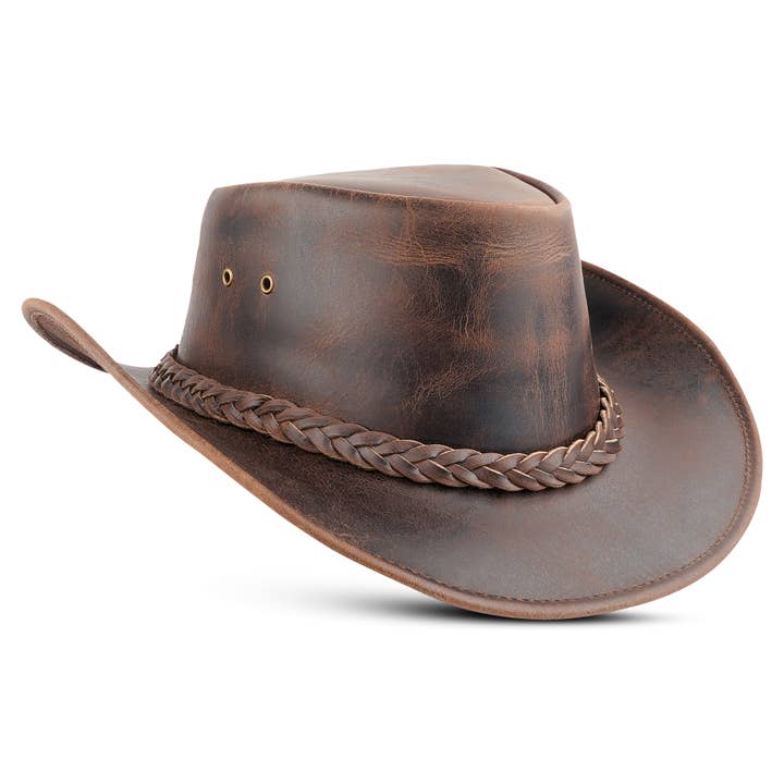 Hadzam - Wholesale Cowboy Hat - Unisex - Men's and Women's Brown Western Leather Outback Cowboy Hat