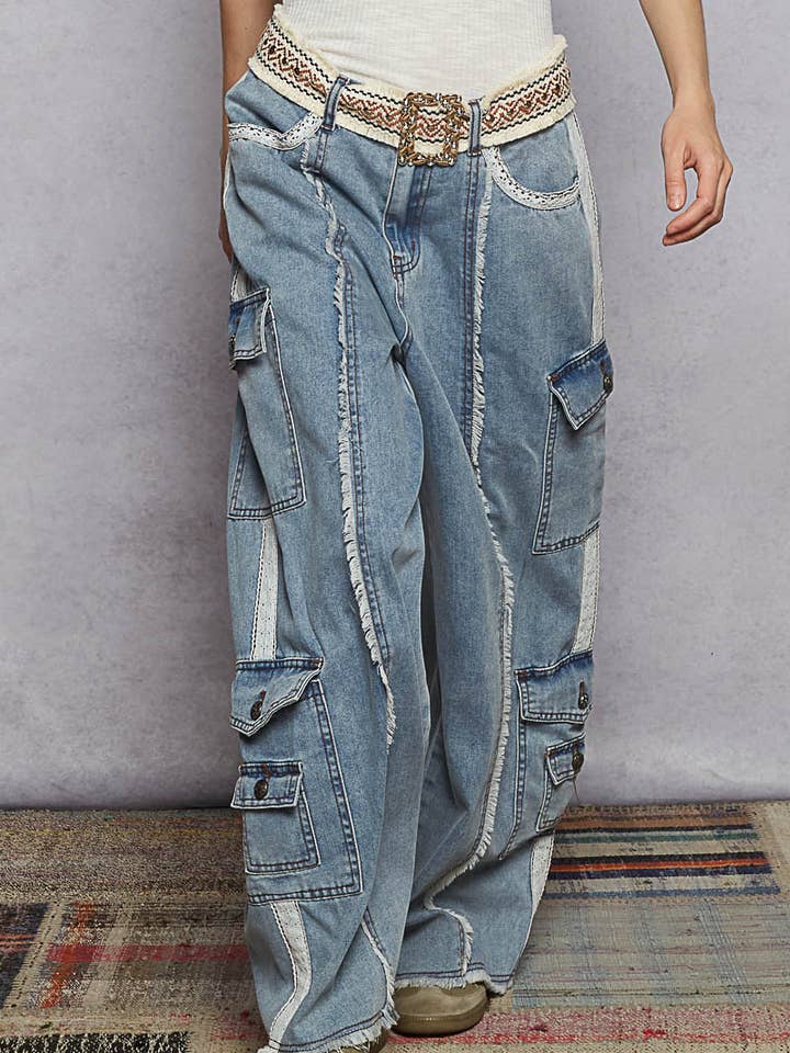 Trim Detail Side Pockets Twill Woven Pants for wholesale by Pol Clothing