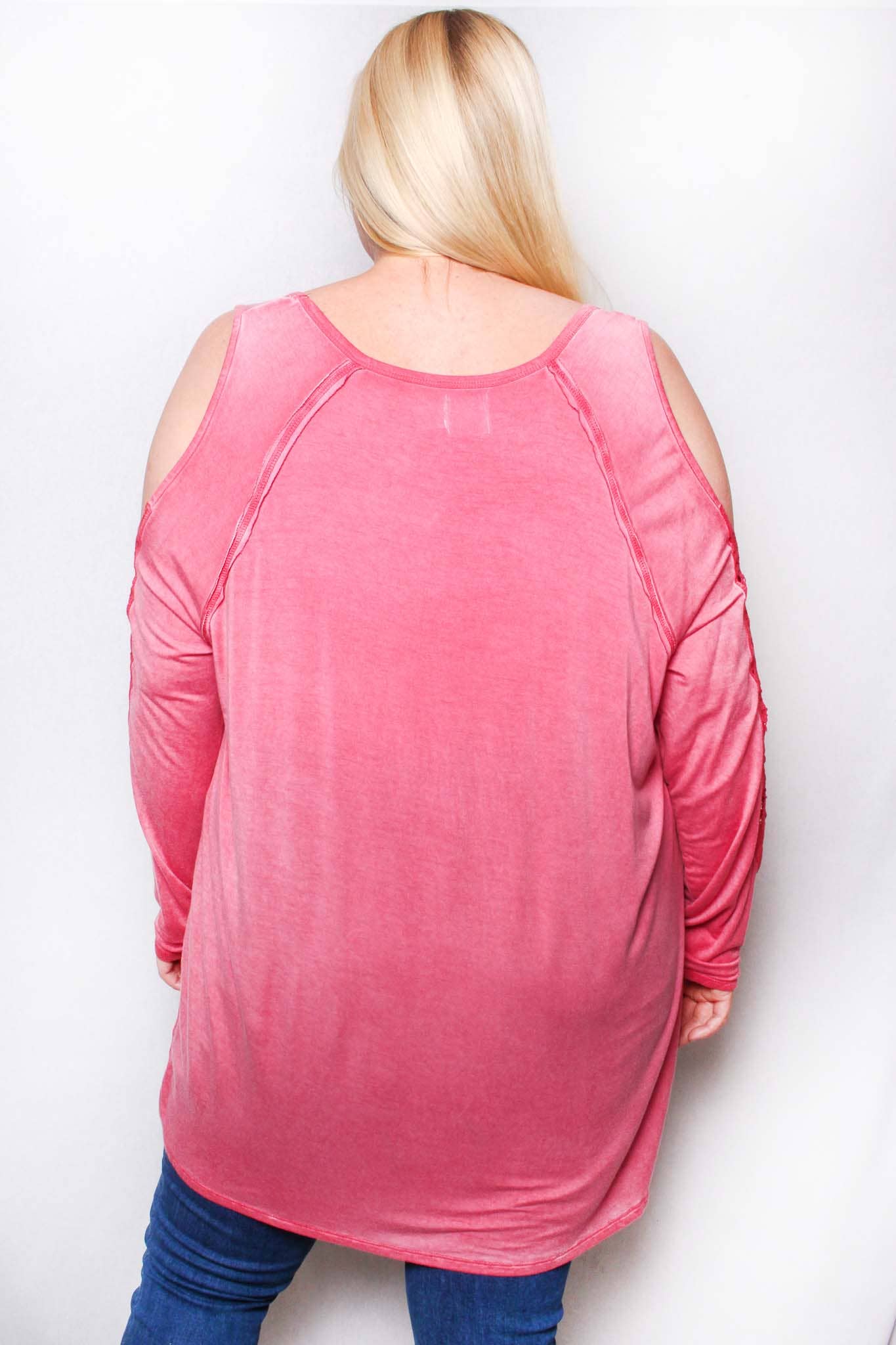 Good Stuff Apparel - Wholesale Tunic - Women's - Women's Plus Long Sleeve Cutout Lace Round Neck Solid Top3