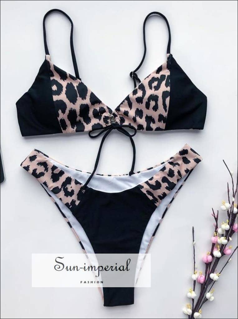 Sun Imperial - Wholesale Two Piece Swimsuit - Women's - Leopard Black Two Tone Patchwork Keyhole Padded Bikini2