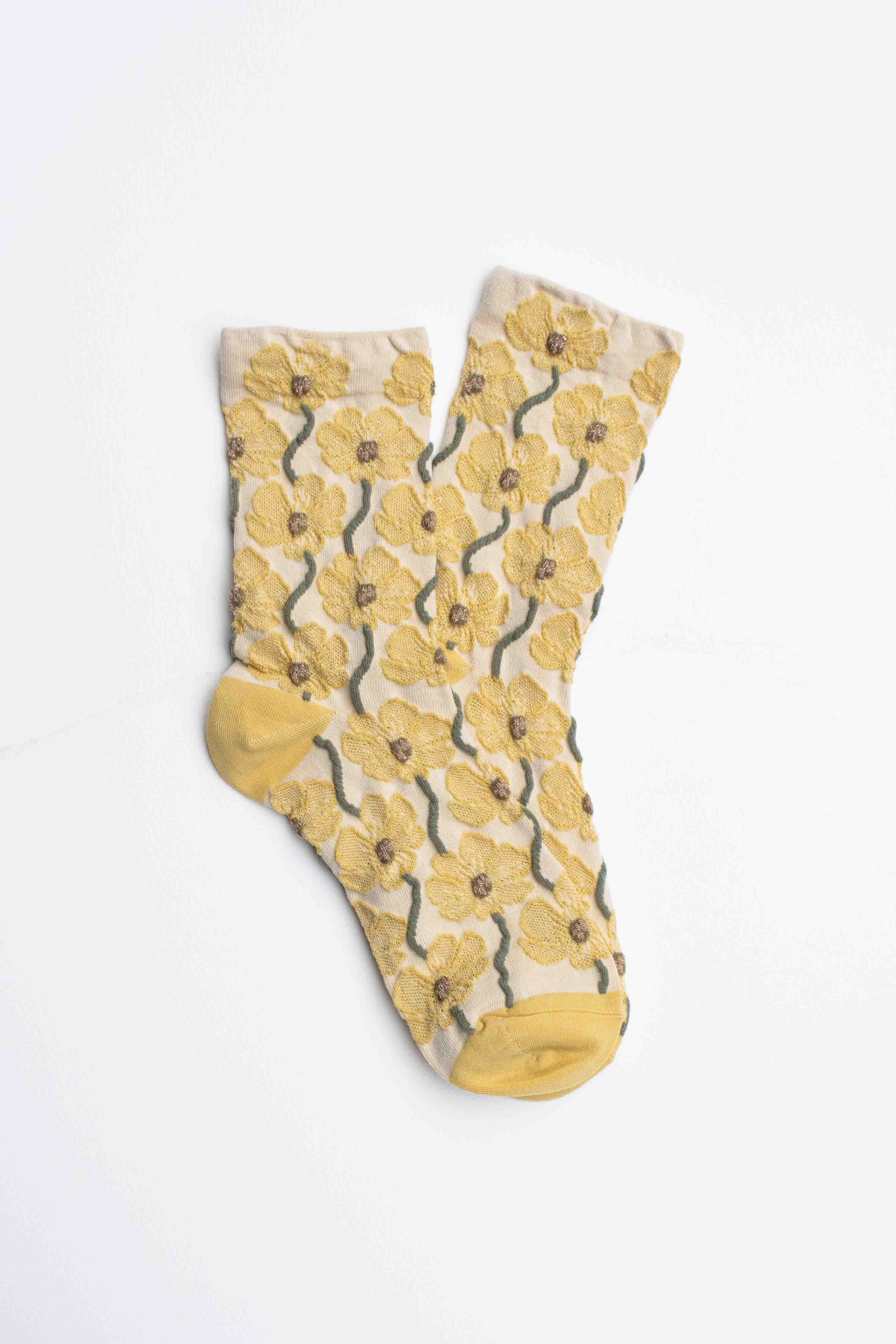 Tiepology - Vente Chaussettes – femme - Chaussettes en mélange de coton à motif floral.10