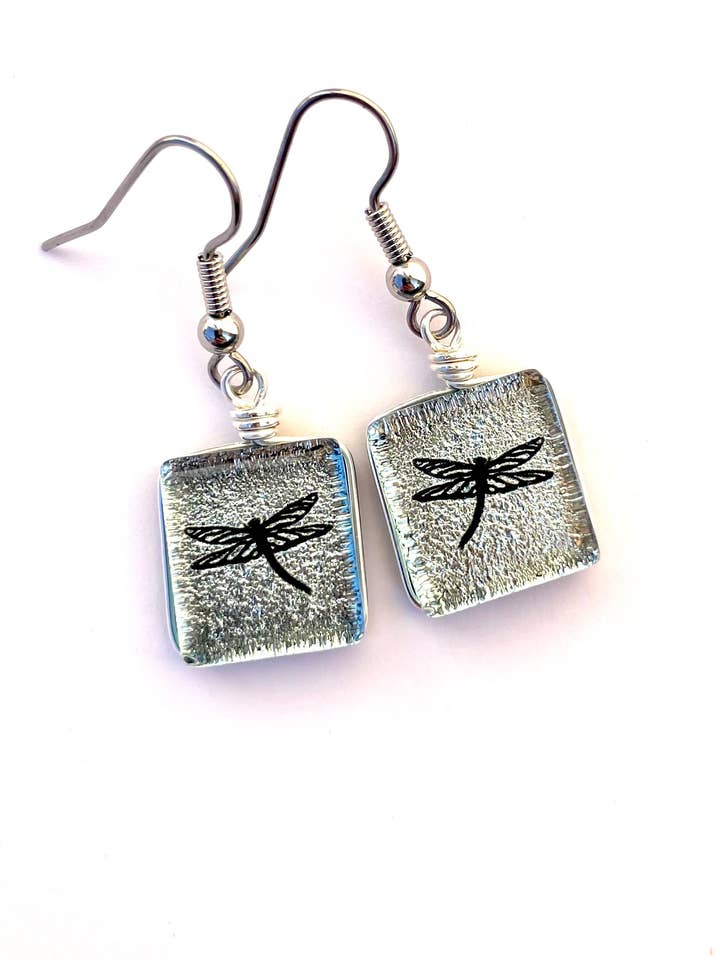 Pendientes de vidrio dicroico - Libélula para venta al por mayor de Flame Work Designs - Glass Jewelry