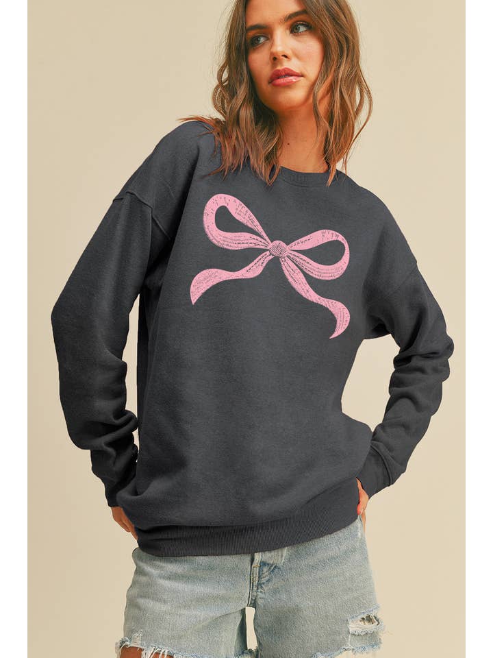 Honestee - Venta al por mayor Sudadera estampada - Mujer - Sudadera gráfica de manga larga con lazo