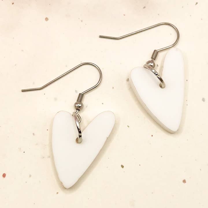 (White) Lover Heart Charm Acrylic Earrings for wholesale by Hoity Toity Goods