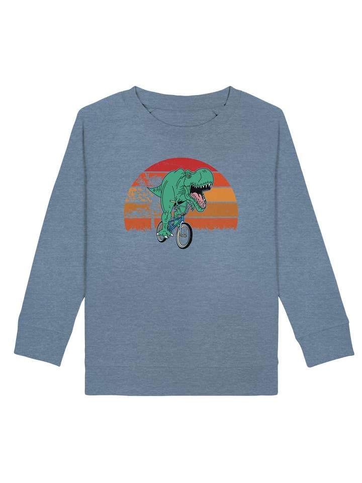Tigerlino® - Wholesale Sweatshirt - Kids - Trex bicycle retro dinosaur kids sweatshirt6