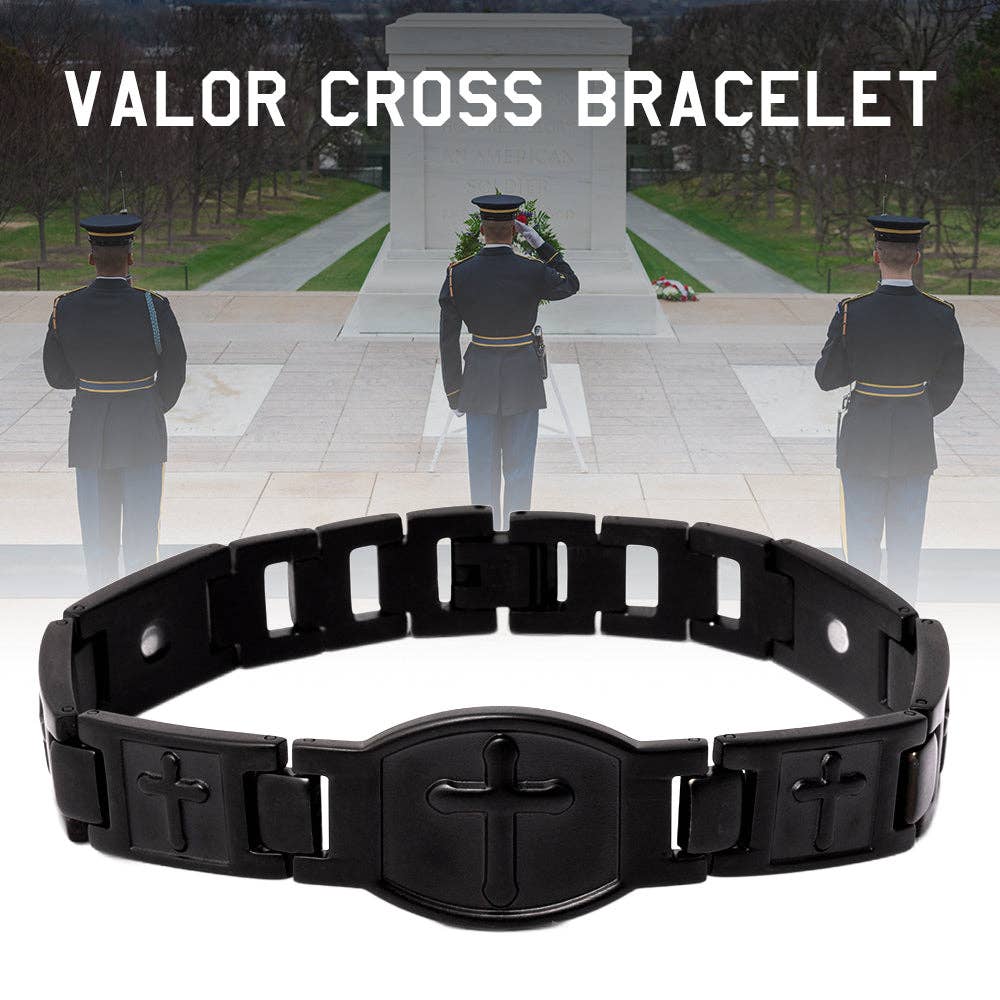 The Hero Company - Wholesale Bangle Bracelet - Valor Cross Magnetic Black Bracelet: Helps Pair Veterans With A Service Dog Or Shelter Dog -Faire5