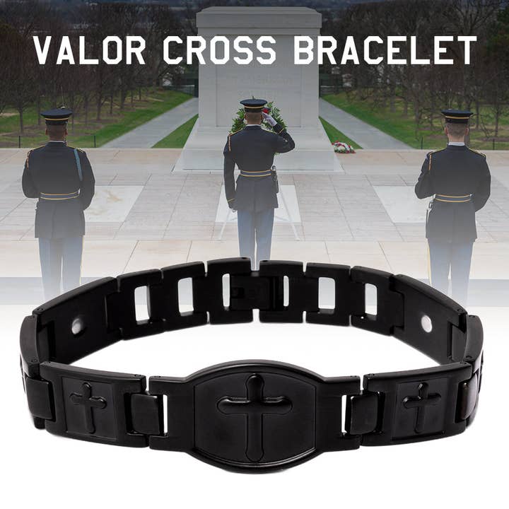 The Hero Company - Wholesale Bangle Bracelet - Valor Cross Magnetic Black Bracelet: Helps Pair Veterans With A Service Dog Or Shelter Dog -Faire5