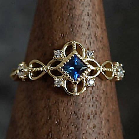 S925 Silver 14k Gold Plated Antique Blue Zircon Ring for wholesale by Gioiellin - S925 Silver Jewelry