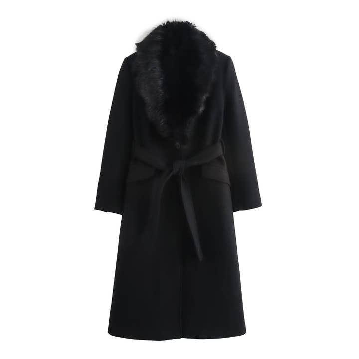 Marayn – wholesale Fur/faux fur coat – Women's – Chic Faux Fur Collar Belted Wool Coat 2025 Spring3