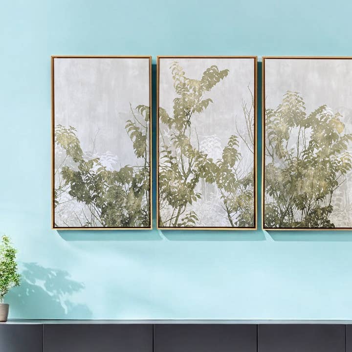Set van drie botanische gouden zwevende lijst schilderijen wandkunst voor wholesale door HomeRoots