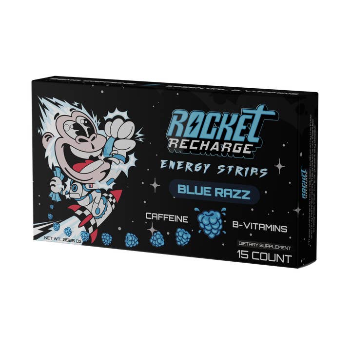 Bandes sublinguales Rocket Recharge BlueRazz (15 unités) pour la vente par PharmaStrip USA