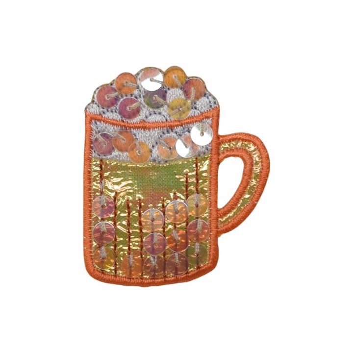 Wholesale Applique – wholesale Patch – Sequined Orange Beer Mug - Drink Embroidered Iron on Patch