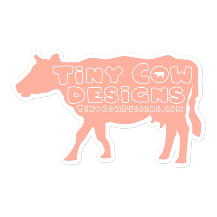 "Moo Merch" Cow Sticker - Peach for wholesale by Tiny Cow Designs