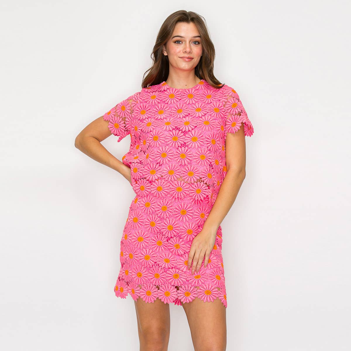 LoveWednesday - Wholesale Blouse - Women's - Pink Daisy Lace Top with Bow - LWT19785