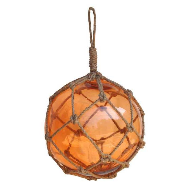 Orange Japanese Glass Ball Fishing Float With Brown Netting Decoration 12" for wholesale by Hampton Nautical