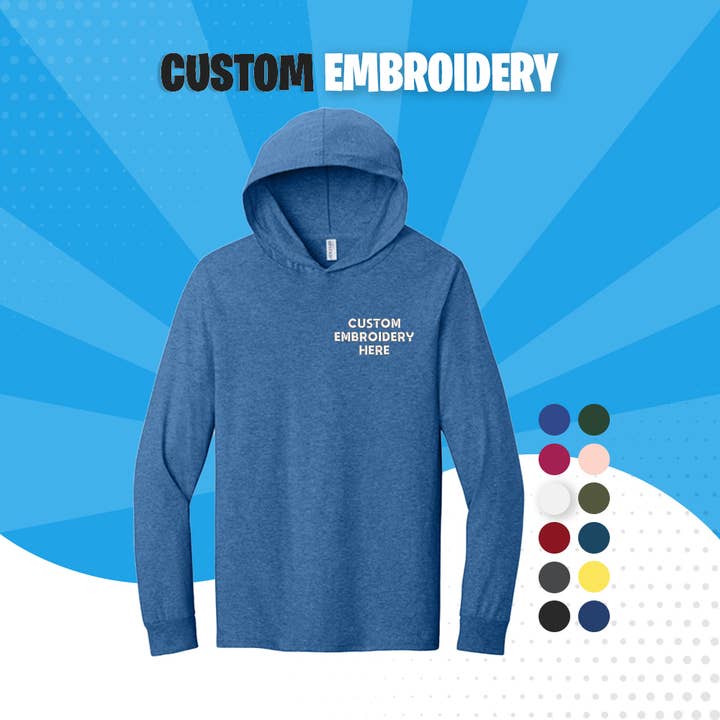 Custom Embroidered Cotton Long Sleeve Hooded T-Shirt - 6 Pcs for wholesale by TSS Printing