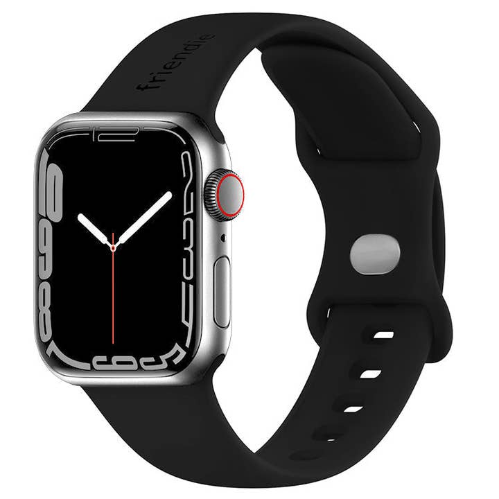 Friendie Pty Ltd - Wholesale Watch band/strap – Unisex - Silicone Sports Band Black with Silver Pin - The Noosa - Compatible with Apple Watch Size 42mm to 45mm