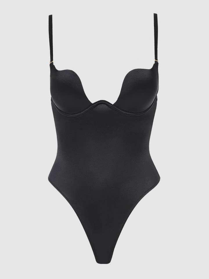 House of Desire - Wholesale Lingerie Bodysuit - Women's - ALLEGRA SILKY SATIN PLUNGE PUSH UP BODYSUIT