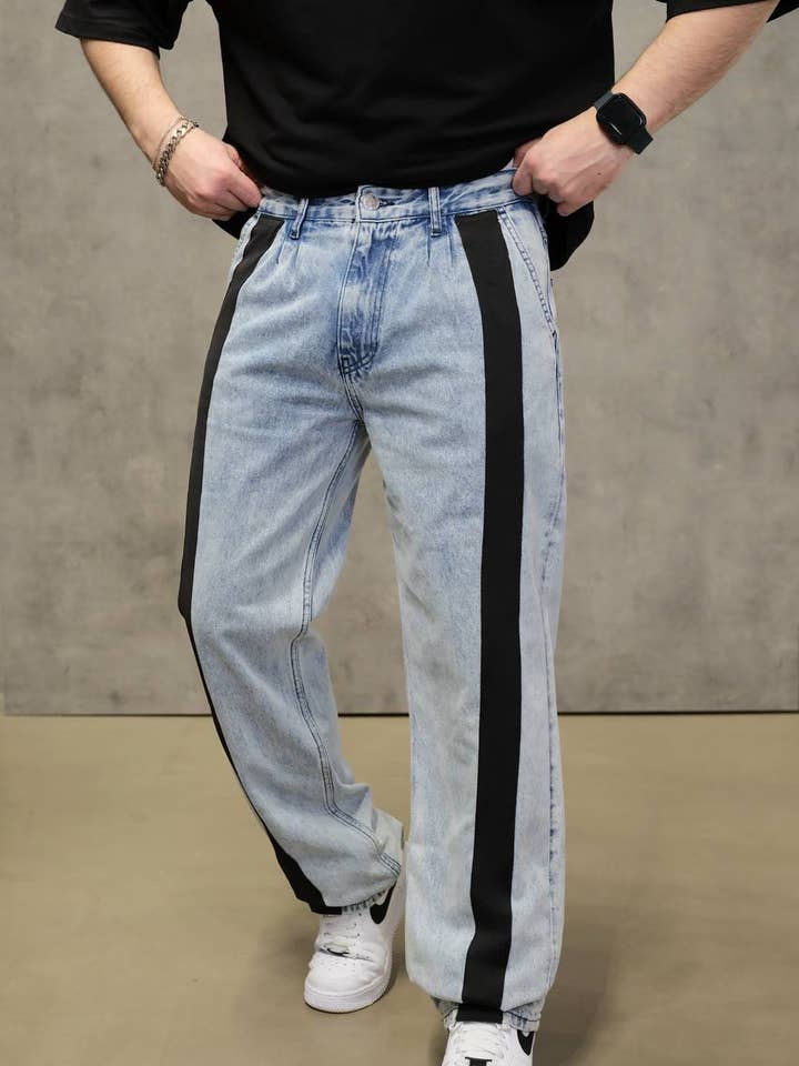 Side Stripe Detail Light Blue Denim Jeans for wholesale by PremiumDenim