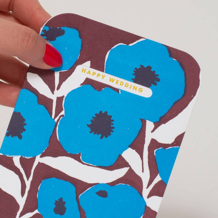 Egg Press Manufacturing - Wholesale Wedding Card - Wedding Congrats Blue Poppies Letterpress Greeting Card by Egg Press