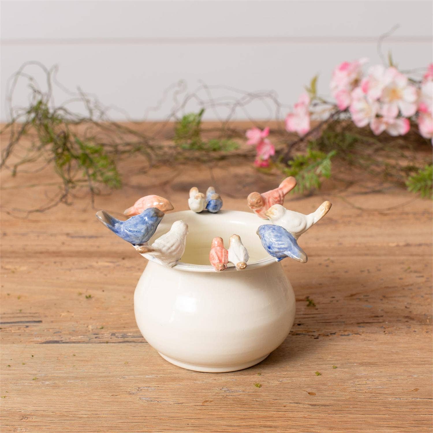 Audrey's Home & Gift - Wholesale Plantenpot - Emaille Pot Met Vogels Op Rand (Pk/04) | Lente Decor2